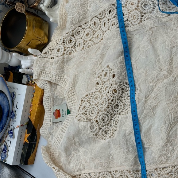 🆕 FARM Rio 🧿 NWOT Off White Crochet Long Sleeve Blouse - Picture 15 of 15